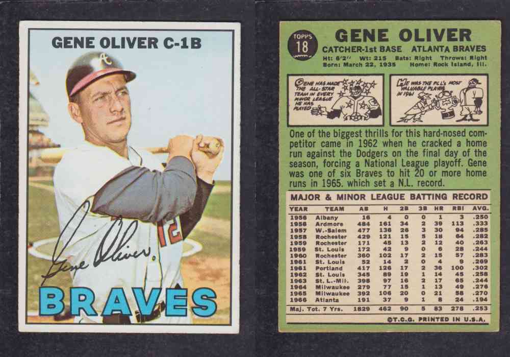 1967 TOPPS BASEBALL CARD #18 G. OLIVER photo 1967 TOPPS BASEBALL CARD #18 G. OLIVER photo
