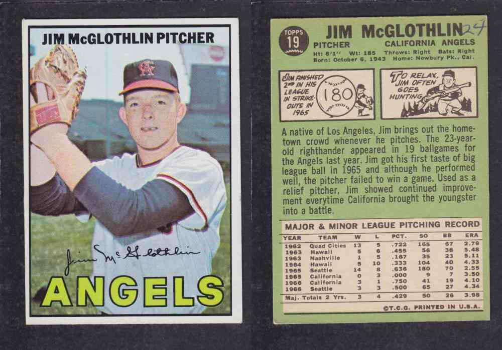1967 TOPPS BASEBALL CARD #19 J. McGLOTHLIN photo 1967 TOPPS BASEBALL CARD #19 J. McGLOTHLIN photo