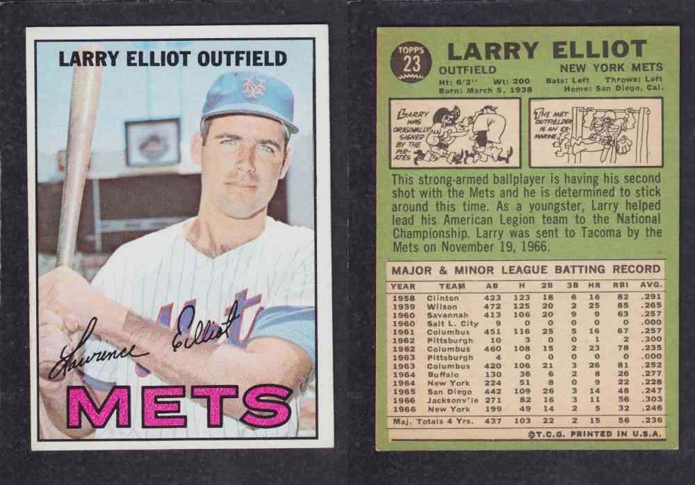 1967   TOPPS BASEBALL CARD  #23  L. ELLIOT photo