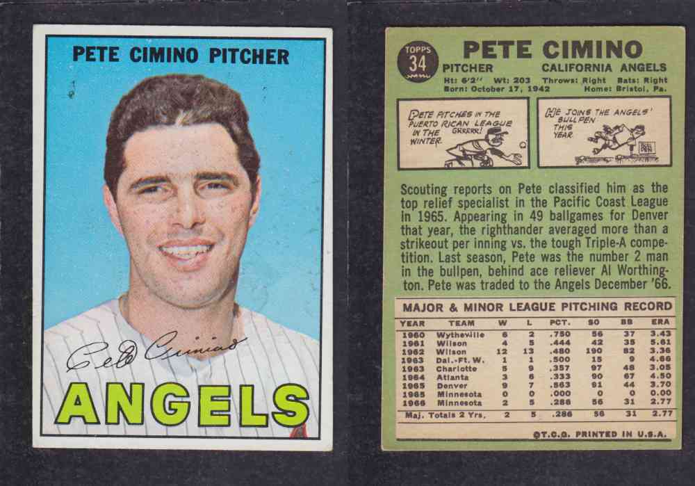 1967 TOPPS BASEBALL CARD #34 P. CIMONO photo 1967 TOPPS BASEBALL CARD #34 P. CIMONO photo