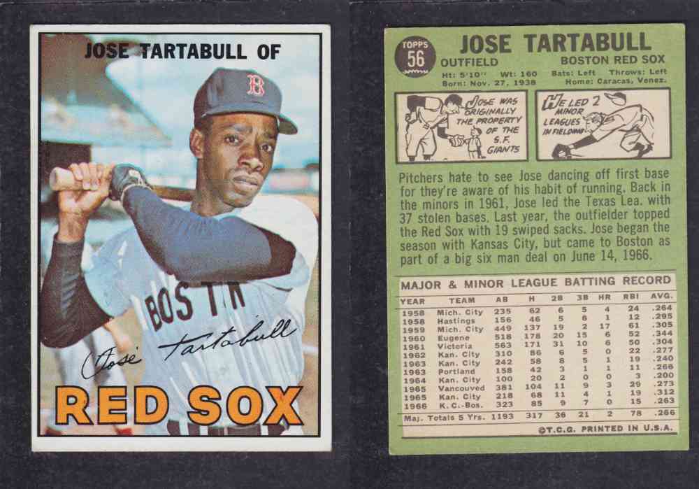1967 TOPPS BASEBALL CARD #56 J. TARTABULL photo 1967 TOPPS BASEBALL CARD #56 J. TARTABULL photo