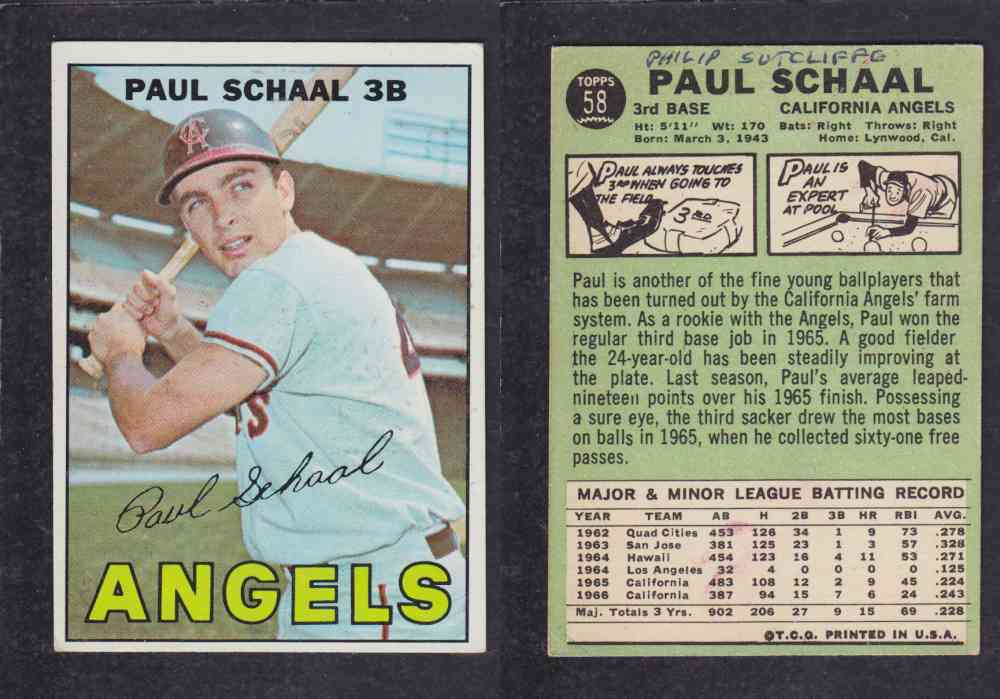 1967   TOPPS BASEBALL CARD  #58  P. SCHALL photo