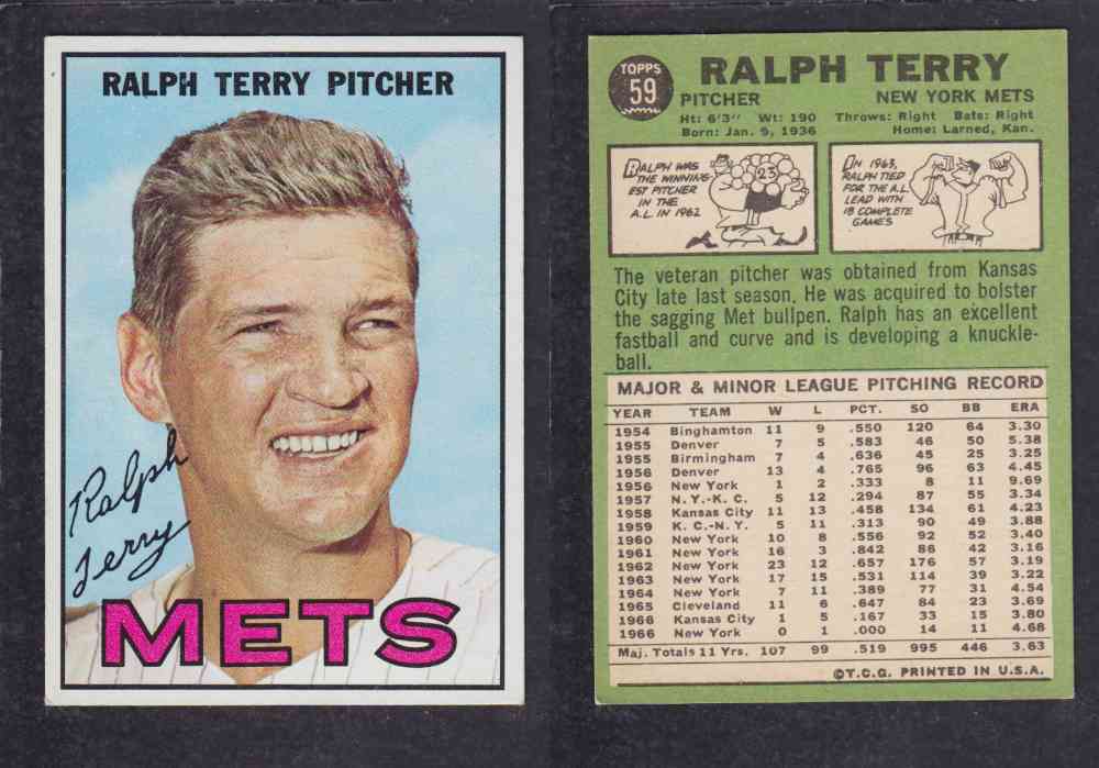 1967 TOPPS BASEBALL CARD #59 R. TERRY photo 1967 TOPPS BASEBALL CARD #59 R. TERRY photo