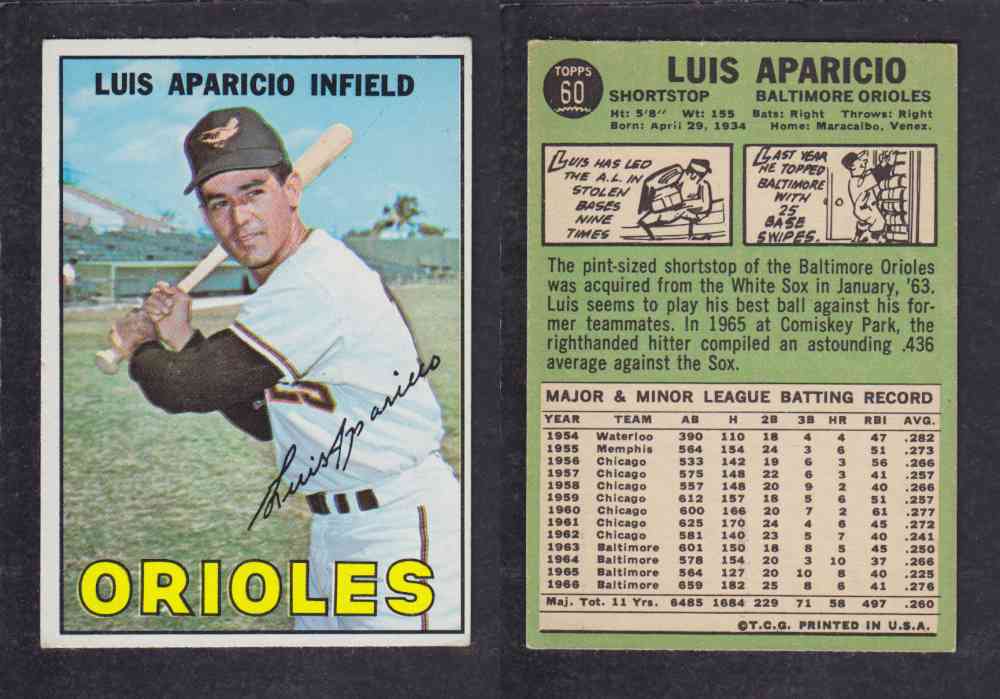 1967 TOPPS BASEBALL CARD #60 L. APARICIO photo 1967 TOPPS BASEBALL CARD #60 L. APARICIO photo