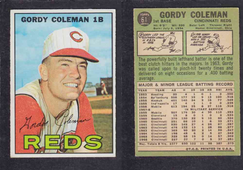 1967 TOPPS BASEBALL CARD #61 G. COLEMAN photo 1967 TOPPS BASEBALL CARD #61 G. COLEMAN photo
