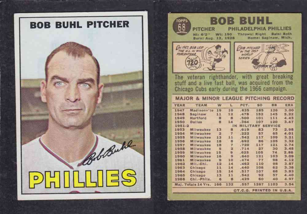 1967 TOPPS BASEBALL CARD #68 B. BUHL photo 1967 TOPPS BASEBALL CARD #68 B. BUHL photo