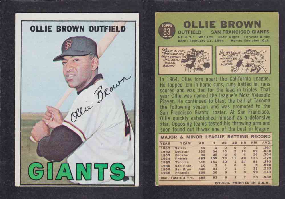 1967 TOPPS BASEBALL CARD #83 O. BROWN photo 1967 TOPPS BASEBALL CARD #83 O. BROWN photo