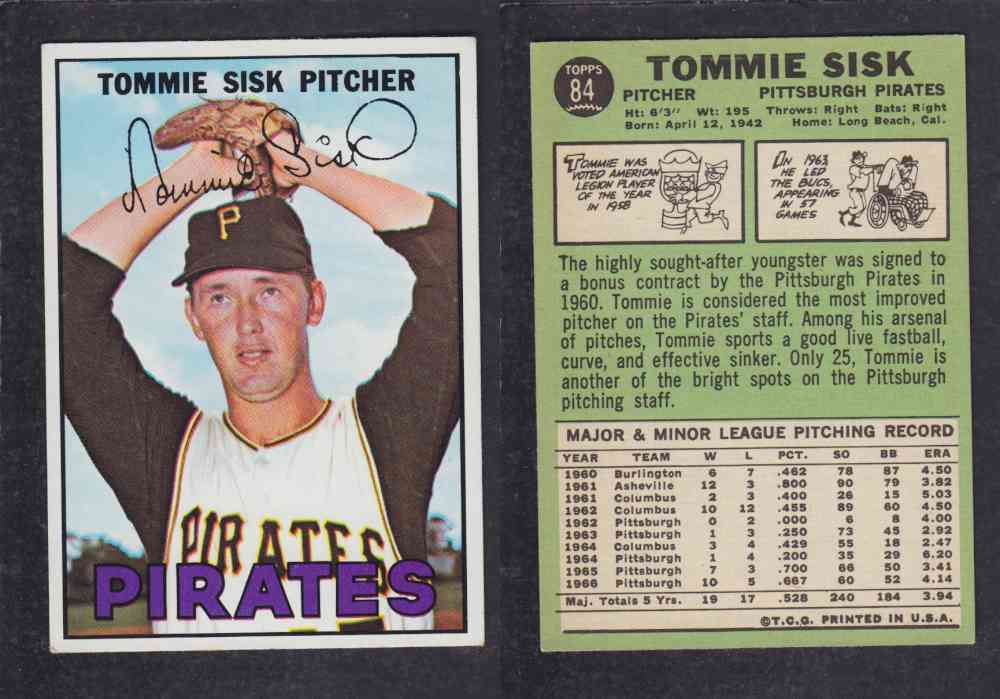 1967 TOPPS BASEBALL CARD #84 T. SISK photo 1967 TOPPS BASEBALL CARD #84 T. SISK photo