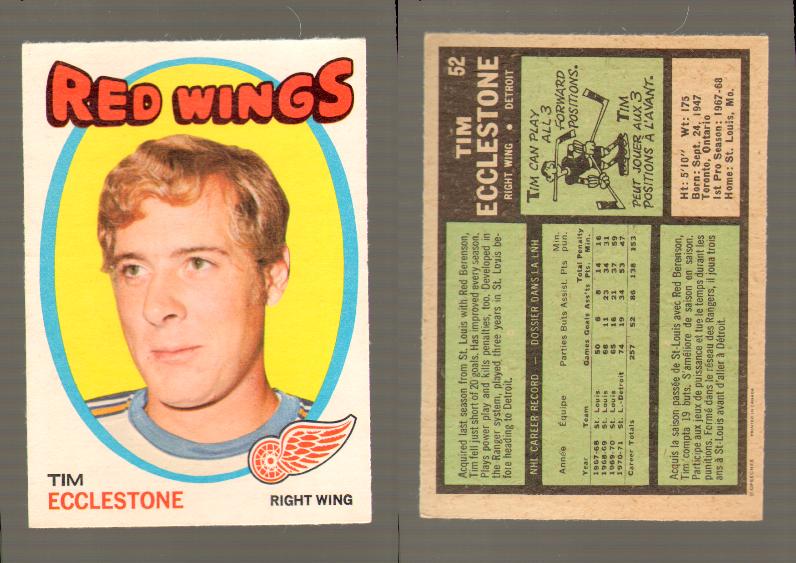 1971-72 O-PEE-CHEE HOCKEY CARD #52 T.ECCLESTONE photo