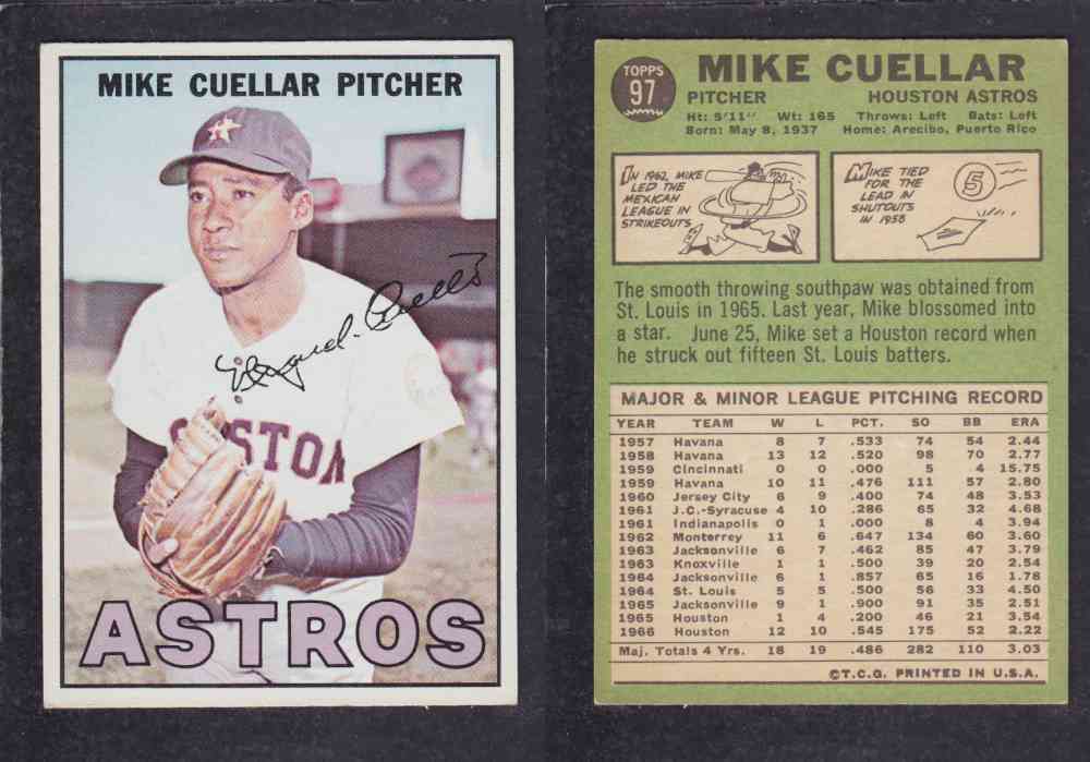 1967 TOPPS BASEBALL CARD #97 M. CUELLAR photo 1967 TOPPS BASEBALL CARD #97 M. CUELLAR photo