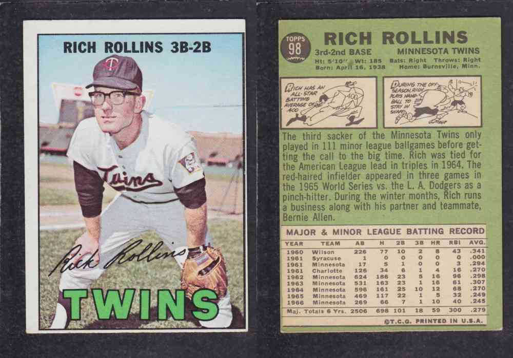 1967 TOPPS BASEBALL CARD #98 R. ROOLINS photo 1967 TOPPS BASEBALL CARD #98 R. ROOLINS photo