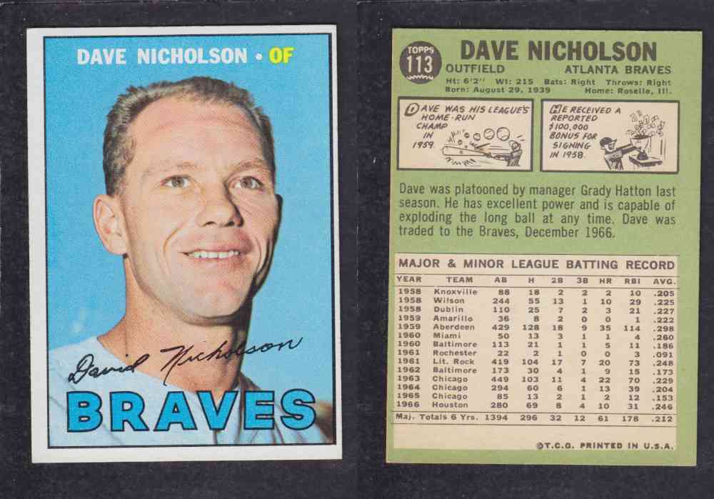1967 TOPPS BASEBALL CARD #113 D. NICHOLSON photo 1967 TOPPS BASEBALL CARD #113 D. NICHOLSON photo