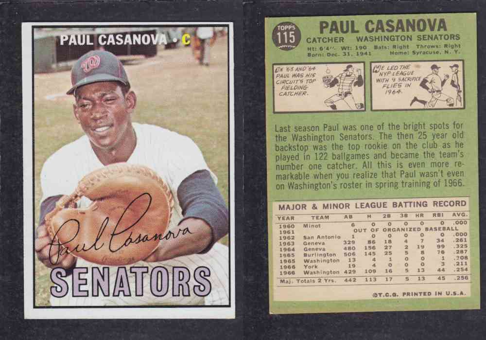 1967 TOPPS BASEBALL CARD #115 P. CASANOVA photo 1967 TOPPS BASEBALL CARD #115 P. CASANOVA photo