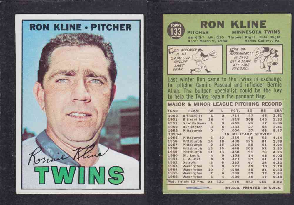 1967   TOPPS BASEBALL CARD  #133  R. KLINE photo