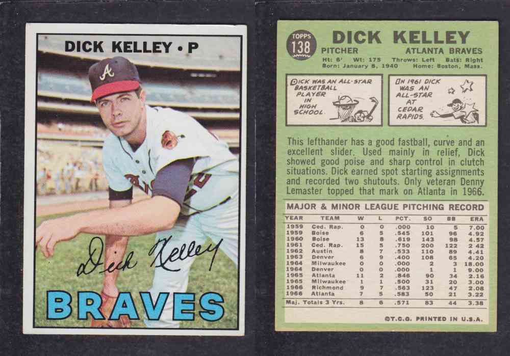 1967   TOPPS BASEBALL CARD  #138  D. KELLEY photo