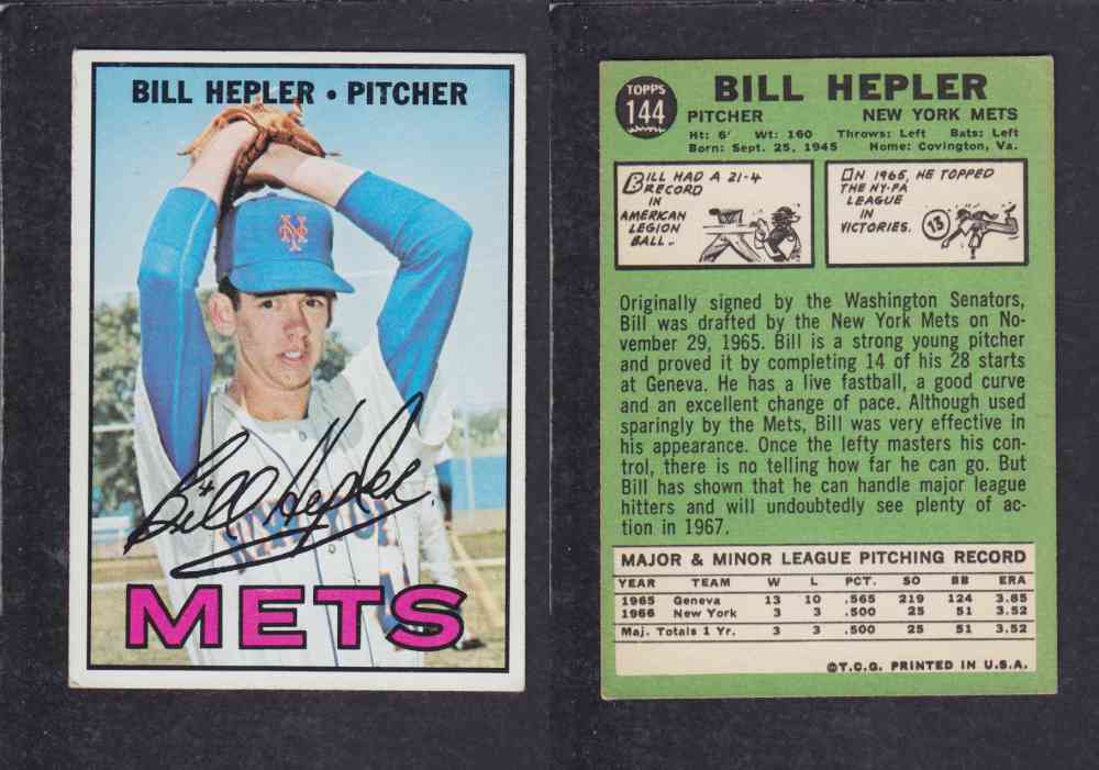 1967 TOPPS BASEBALL CARD #144 B. HEPLER photo 1967 TOPPS BASEBALL CARD #144 B. HEPLER photo