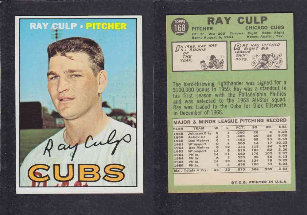 1967 TOPPS BASEBALL CARD #168 R. CULP photo 1967 TOPPS BASEBALL CARD #168 R. CULP photo