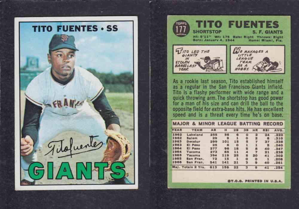 1967 TOPPS BASEBALL CARD #177 T. FUENTES photo 1967 TOPPS BASEBALL CARD #177 T. FUENTES photo