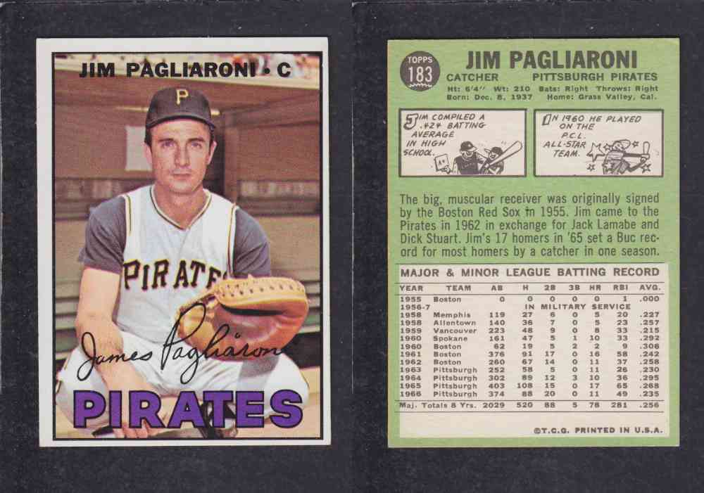 1967   TOPPS BASEBALL CARD  #183  J. PAGLIARONI photo