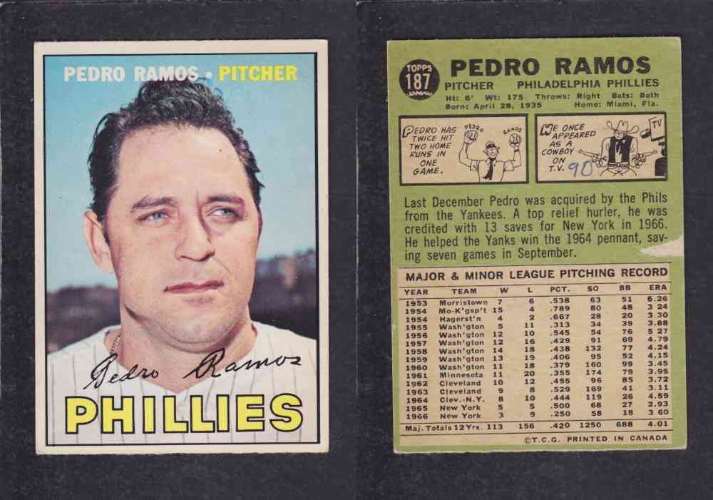 1967 TOPPS BASEBALL CARD #187 P. RAMOS photo 1967 TOPPS BASEBALL CARD #187 P. RAMOS photo