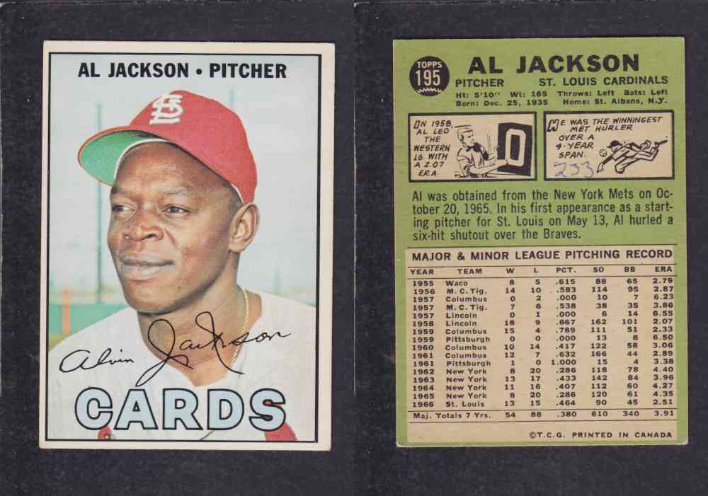 1967 TOPPS BASEBALL CARD #195 A. JACKSON photo 1967 TOPPS BASEBALL CARD #195 A. JACKSON photo