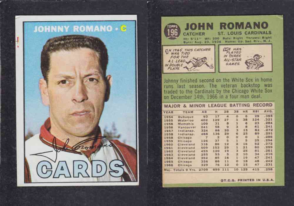 1967 TOPPS BASEBALL CARD #196 J. ROMANO photo 1967 TOPPS BASEBALL CARD #196 J. ROMANO photo