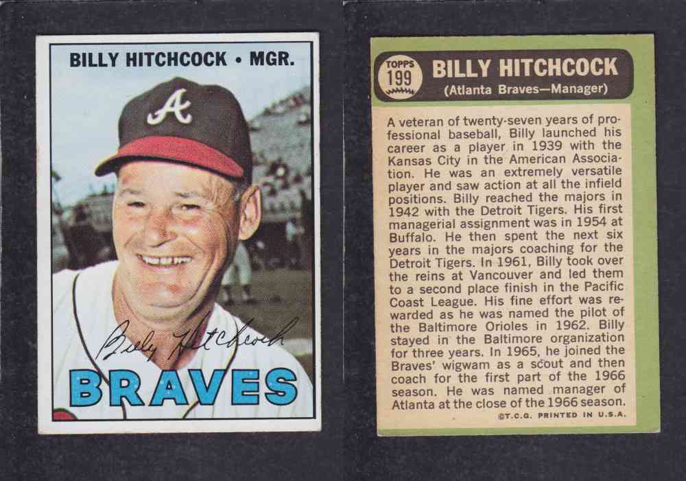 1967 TOPPS BASEBALL CARD #199 B. HITCHCOCK photo 1967 TOPPS BASEBALL CARD #199 B. HITCHCOCK photo