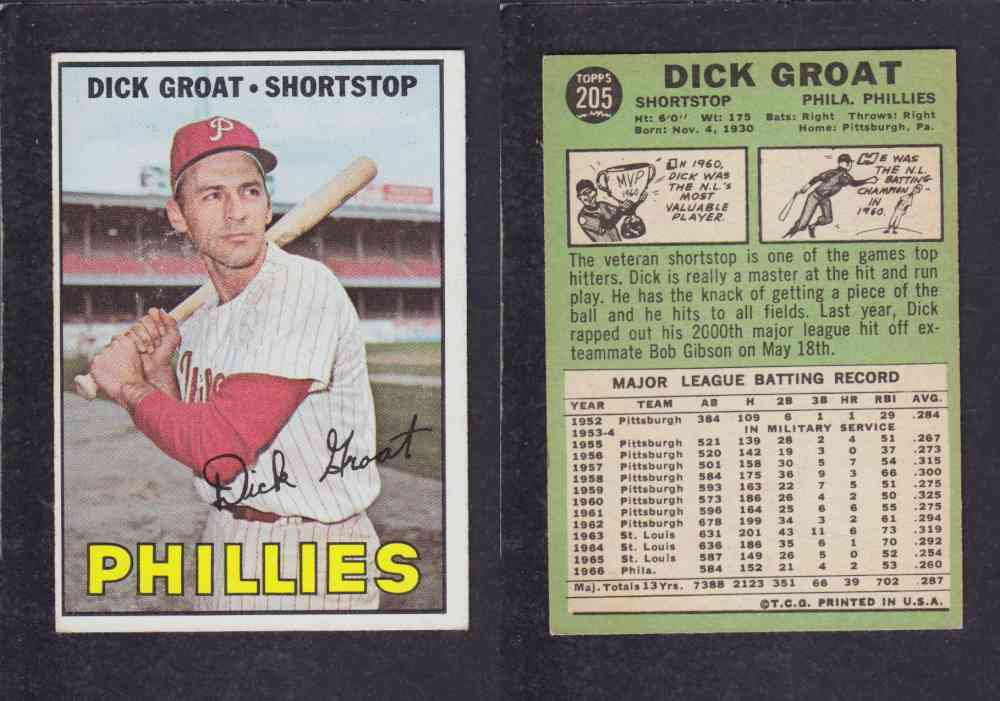 1967 TOPPS BASEBALL CARD #205 D. GROAT photo 1967 TOPPS BASEBALL CARD #205 D. GROAT photo