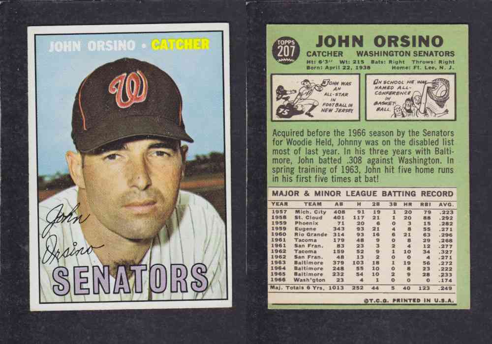 1967 TOPPS BASEBALL CARD #207 J. ORSINO photo 1967 TOPPS BASEBALL CARD #207 J. ORSINO photo