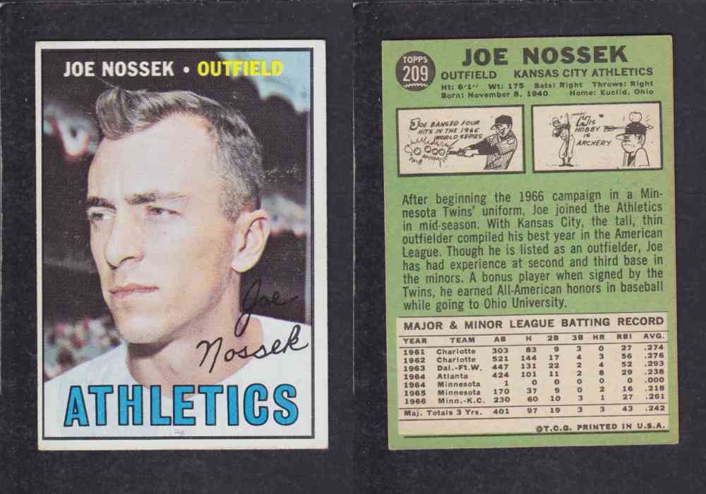 1967 TOPPS BASEBALL CARD #209 J. NOSSEK photo 1967 TOPPS BASEBALL CARD #209 J. NOSSEK photo