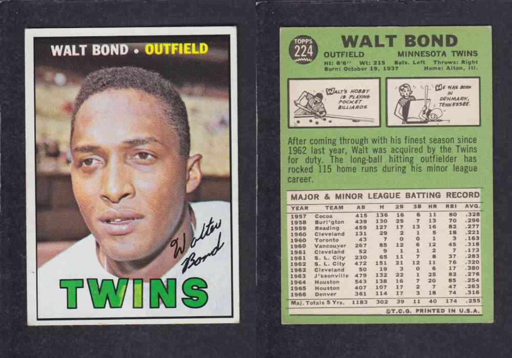 1967 TOPPS BASEBALL CARD #224 W. BOND photo 1967 TOPPS BASEBALL CARD #224 W. BOND photo