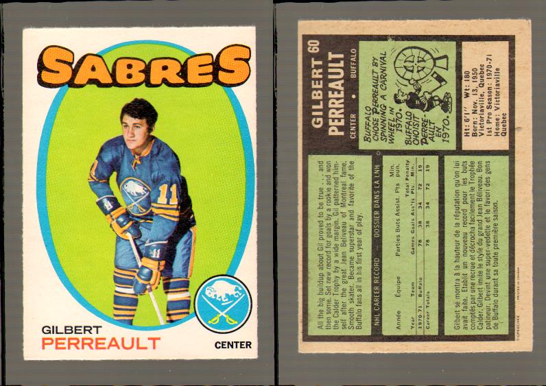 1971-72 O-PEE-CHEE HOCKEY CARD #60 G.PERREAULT photo 1971-72 O-PEE-CHEE HOCKEY CARD #60 G.PERREAULT photo