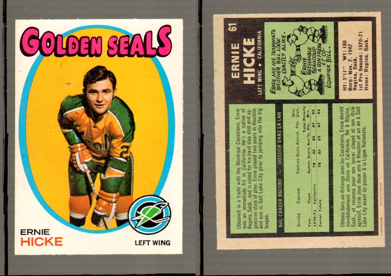 1971-72 O-PEE-CHEE HOCKEY CARD #61 E.HICKE photo