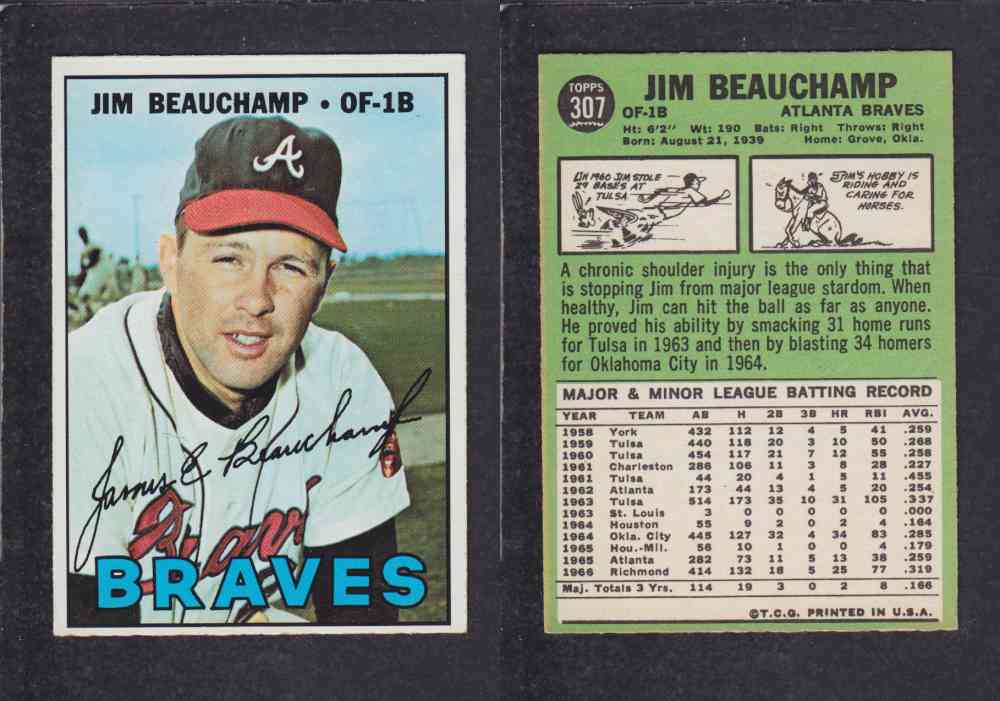 1967 TOPPS BASEBALL CARD #307 J. BEAUCHAMP photo 1967 TOPPS BASEBALL CARD #307 J. BEAUCHAMP photo