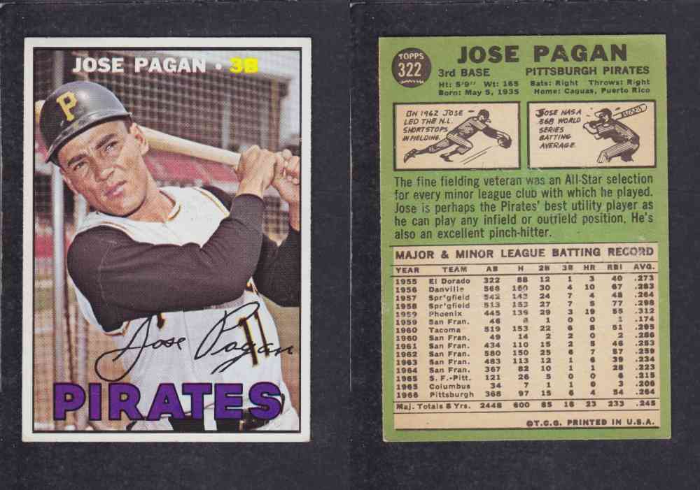 1967 TOPPS BASEBALL CARD #322 J. PAGAN photo 1967 TOPPS BASEBALL CARD #322 J. PAGAN photo