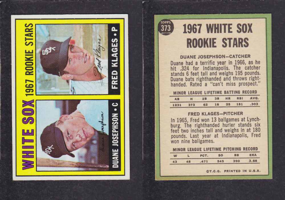 1967  TOPPS BASEBALL CARD  #373  WHITE SOX ROOKIE STARS photo