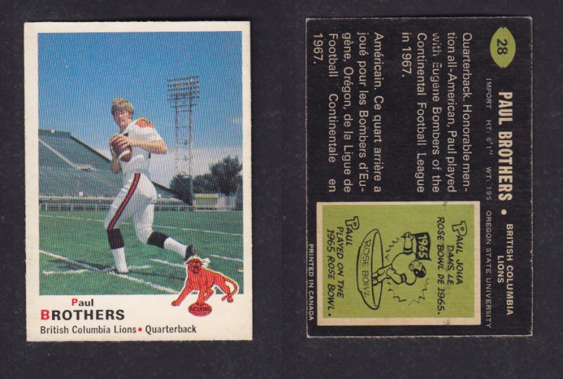 1970 CFL O-PEE-CHEE FOOTBALL CARD #28 P. BROTHERS photo