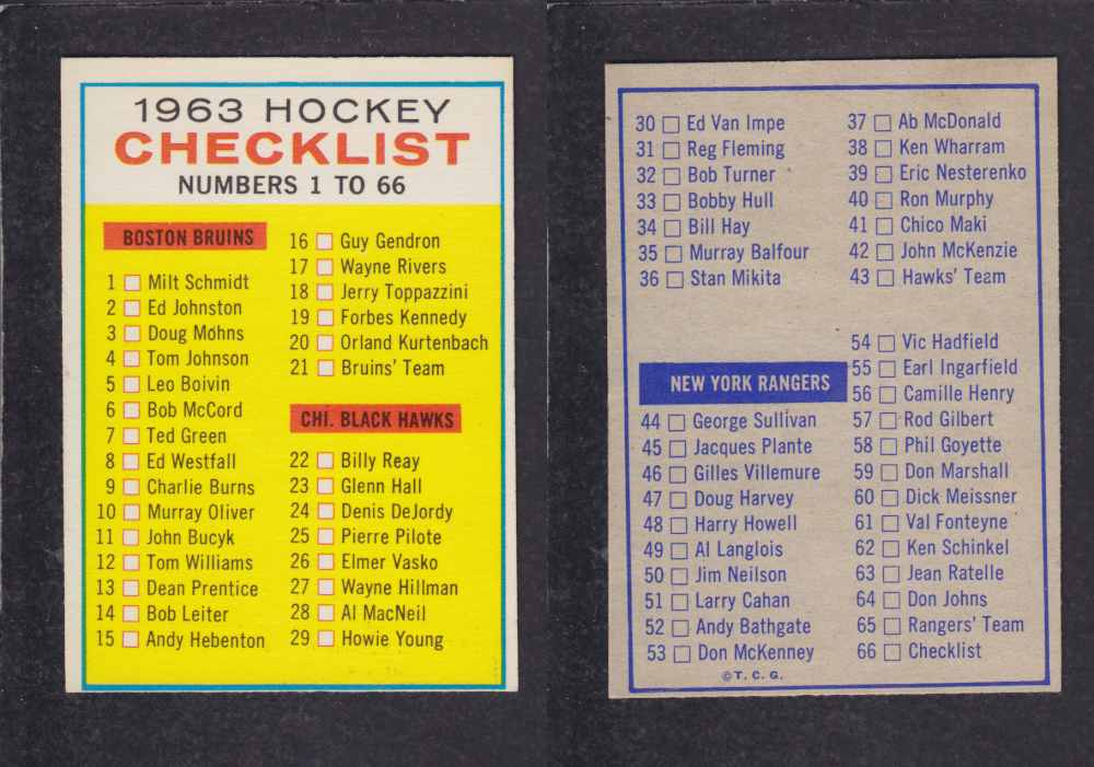 1963-64 TOPPS HOCKEY CARD #66 CHECK LIST photo 1963-64 TOPPS HOCKEY CARD #66 CHECK LIST photo