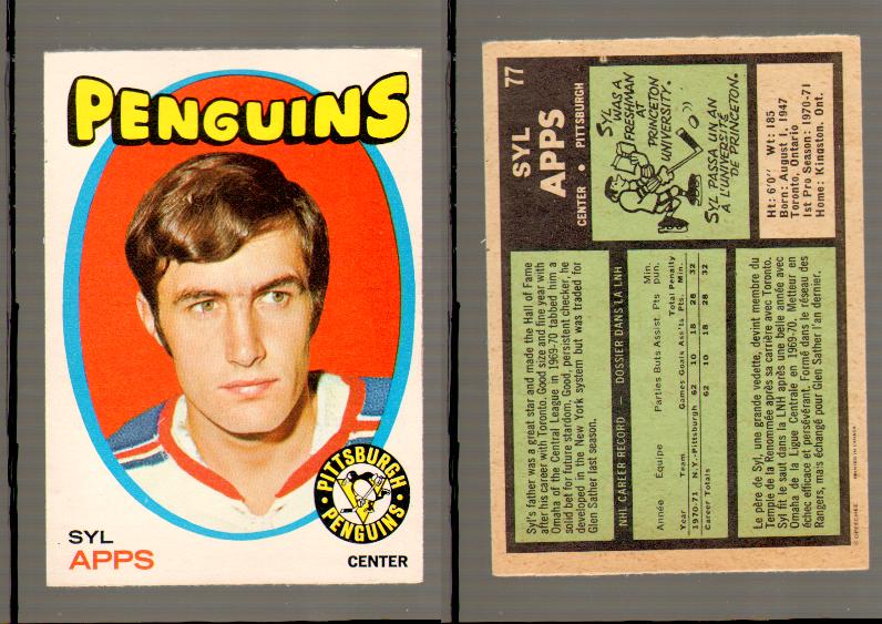 1971-72 O-PEE-CHEE HOCKEY CARD #77 S.APPS RC photo 1971-72 O-PEE-CHEE HOCKEY CARD #77 S.APPS RC photo