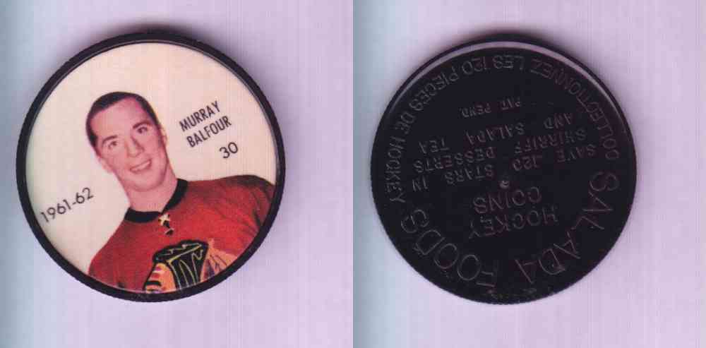 1961-62 SHIRRIFF SALADA HOCKEY COIN #30 M. BALFOUR photo 1961-62 SHIRRIFF SALADA HOCKEY COIN #30 M. BALFOUR photo
