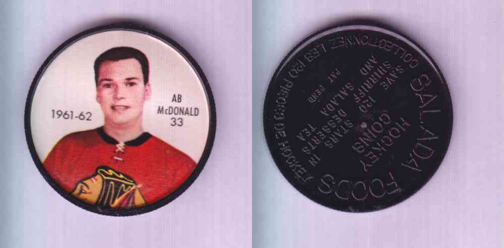 1961-62 SHIRRIFF SALADA HOCKEY COIN #33 A. McDONALD photo 1961-62 SHIRRIFF SALADA HOCKEY COIN #33 A. McDONALD photo