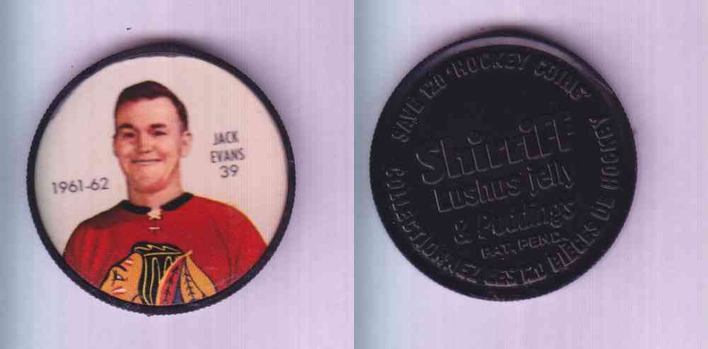 1961-62 SHIRRIFF SALADA HOCKEY COIN #39 J. EVANS photo 1961-62 SHIRRIFF SALADA HOCKEY COIN #39 J. EVANS photo