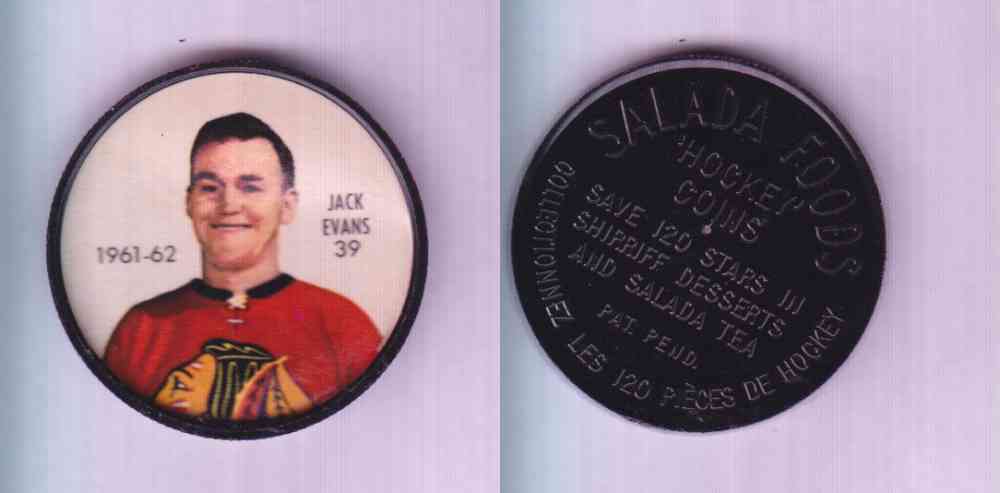 1961-62 SHIRRIFF SALADA HOCKEY COIN #39 J. EVANS photo 1961-62 SHIRRIFF SALADA HOCKEY COIN #39 J. EVANS photo