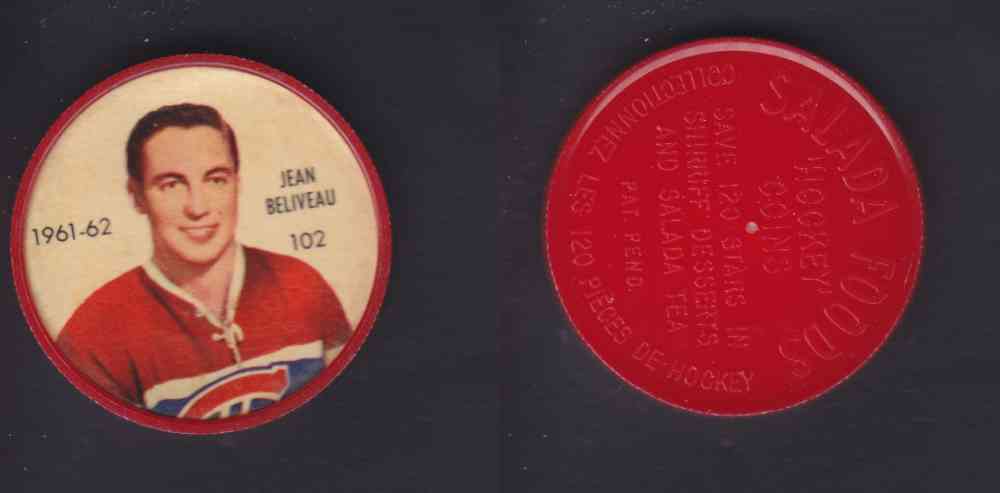 1961-62 SHIRRIFF SALADA HOCKEY COIN #102 J. BELIVEAU photo 1961-62 SHIRRIFF SALADA HOCKEY COIN #102 J. BELIVEAU photo
