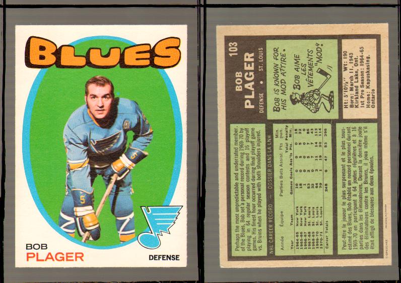 1971-72 O-PEE-CHEE HOCKEY CARD #103 B.PLAGER photo 1971-72 O-PEE-CHEE HOCKEY CARD #103 B.PLAGER photo