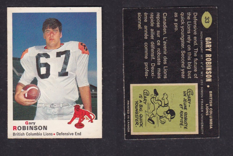 1970 CFL O-PEE-CHEE FOOTBALL CARD #33 G. ROBINSON photo