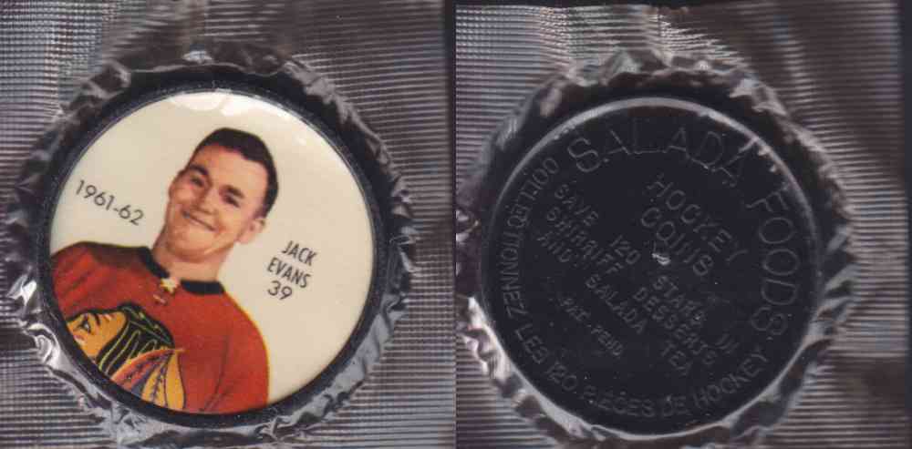 1961-62 SHIRRIFF SALADA HOCKEY COIN #39 J. EVANS UNOPENED photo 1961-62 SHIRRIFF SALADA HOCKEY COIN #39 J. EVANS UNOPENED photo