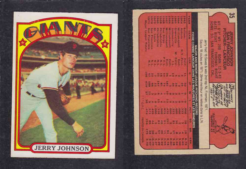 1972 O-PEE-CHEE BASEBALL CARD #35 J. JOHNSON photo 1972 O-PEE-CHEE BASEBALL CARD #35 J. JOHNSON photo