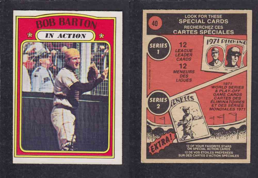 1972 O-PEE-CHEE BASEBALL CARD #40 B. BARTON photo 1972 O-PEE-CHEE BASEBALL CARD #40 B. BARTON photo