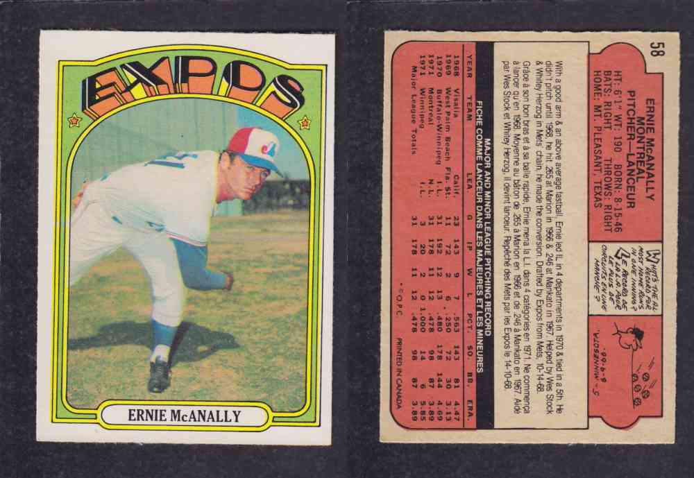 1972 O-PEE-CHEE BASEBALL CARD #58 E. MCANALLY photo 1972 O-PEE-CHEE BASEBALL CARD #58 E. MCANALLY photo